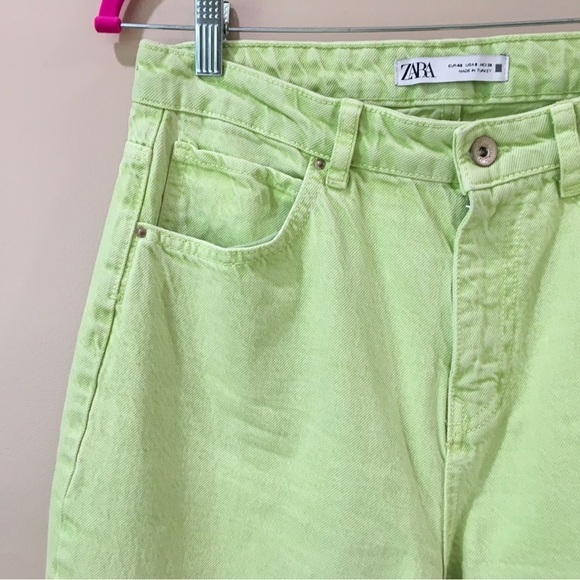 Zara jeans High Waist straight leg lime Green - Picture 9 of 10